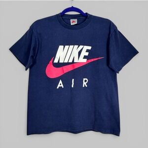 Vintage Nike Air T-Shirt Navy Blue Pink Swoosh Single Stitch Made in USA Medium